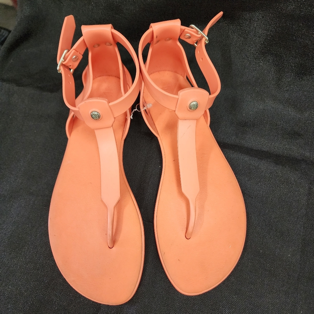 Hunter Orange/Coral T-strap Sandals size 7